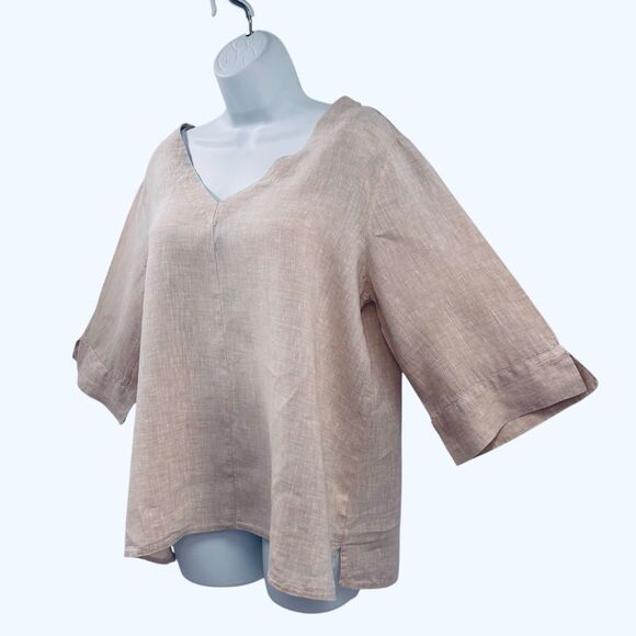 Andrea Jovine 100% Linen Women Size Beige Top Sz. L Minimalist - Picture 2 of 9